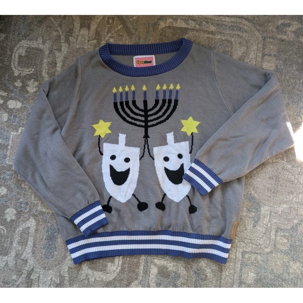 Tipsy Elves Mens Happy Hannukah Ugly Christmas Sweater 2XL Menorah
